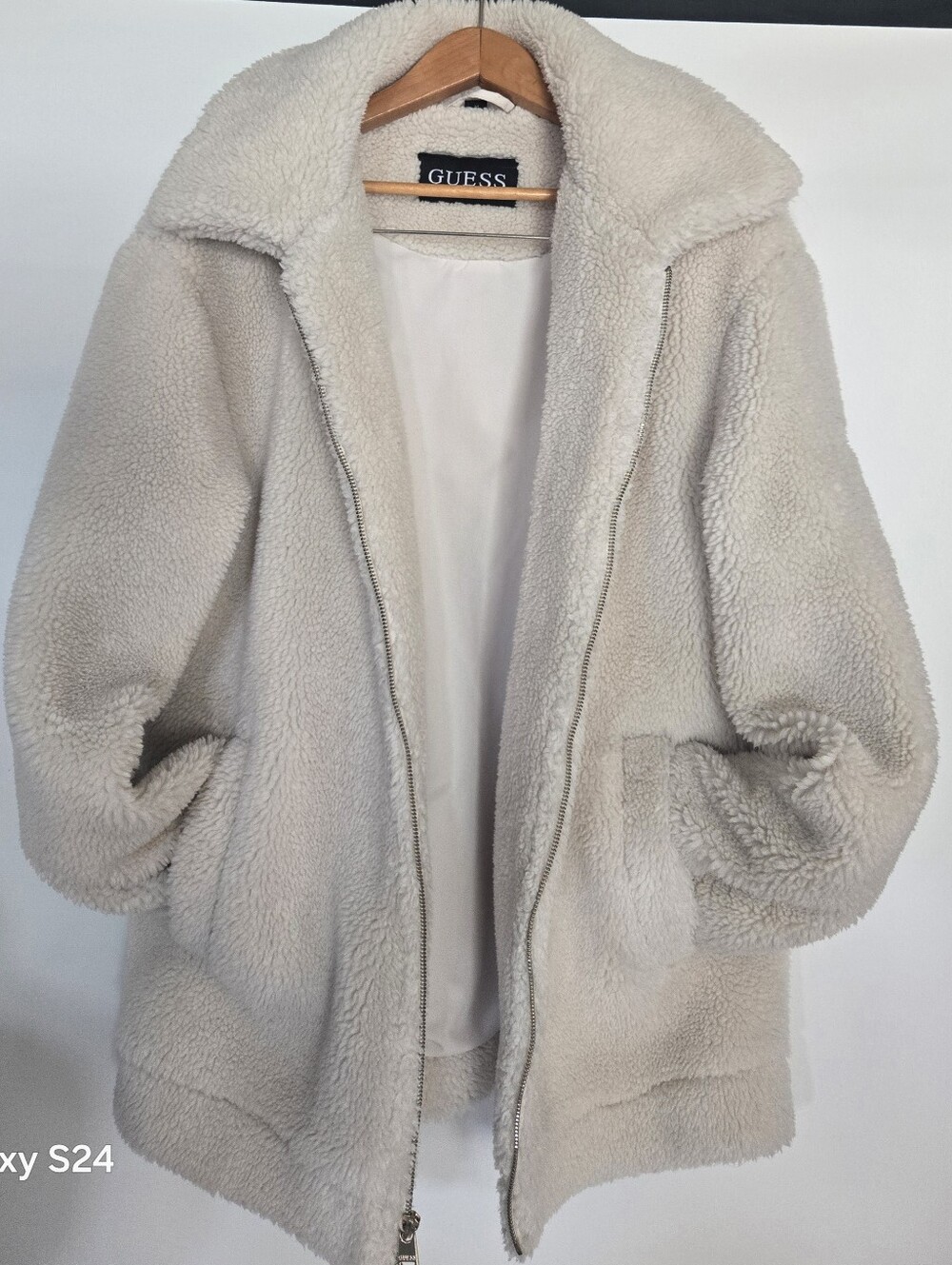 Guess Cream Teddy Sherpa Zip Jacket